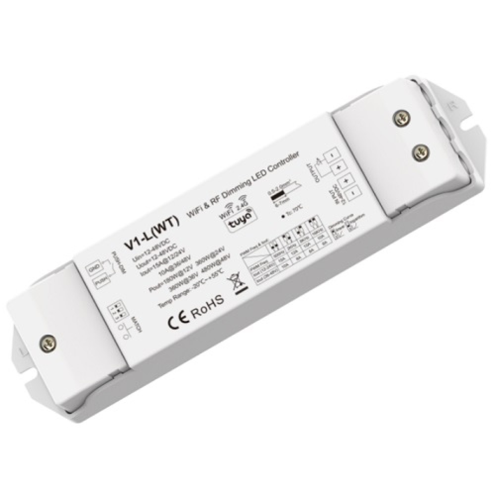V1-L(WT) LED Controller, 12-48V, 1x15A, with Push-Dimm, Tuya, Wi-Fi